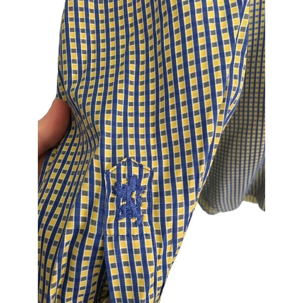 Bugatchi Vomo Dress Shirt Men's Size 15 34/25 Yellow Blue Long Sleeve